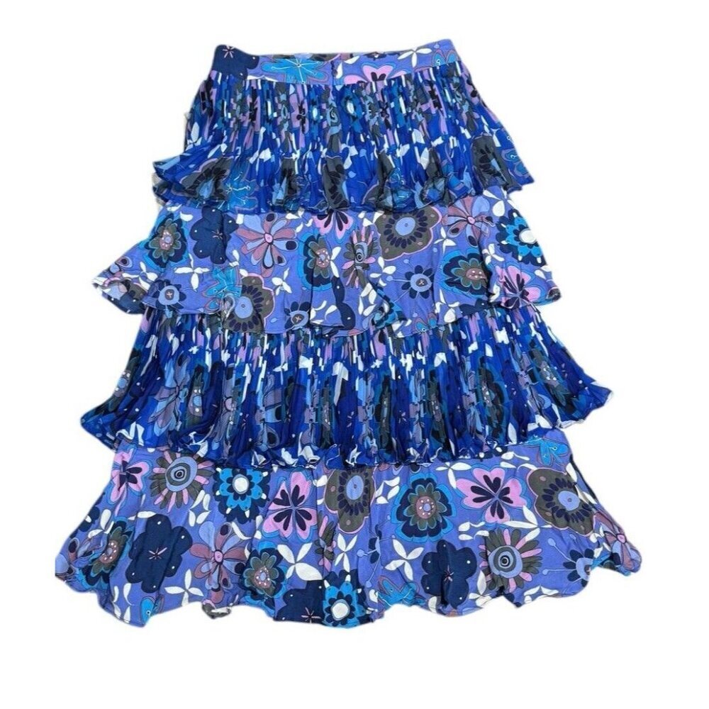 Celia B Sz L Skirt Blue Tiered Floral Midi Boho Retro Anthropologie Fall CeliaB - Picture 3 of 6
